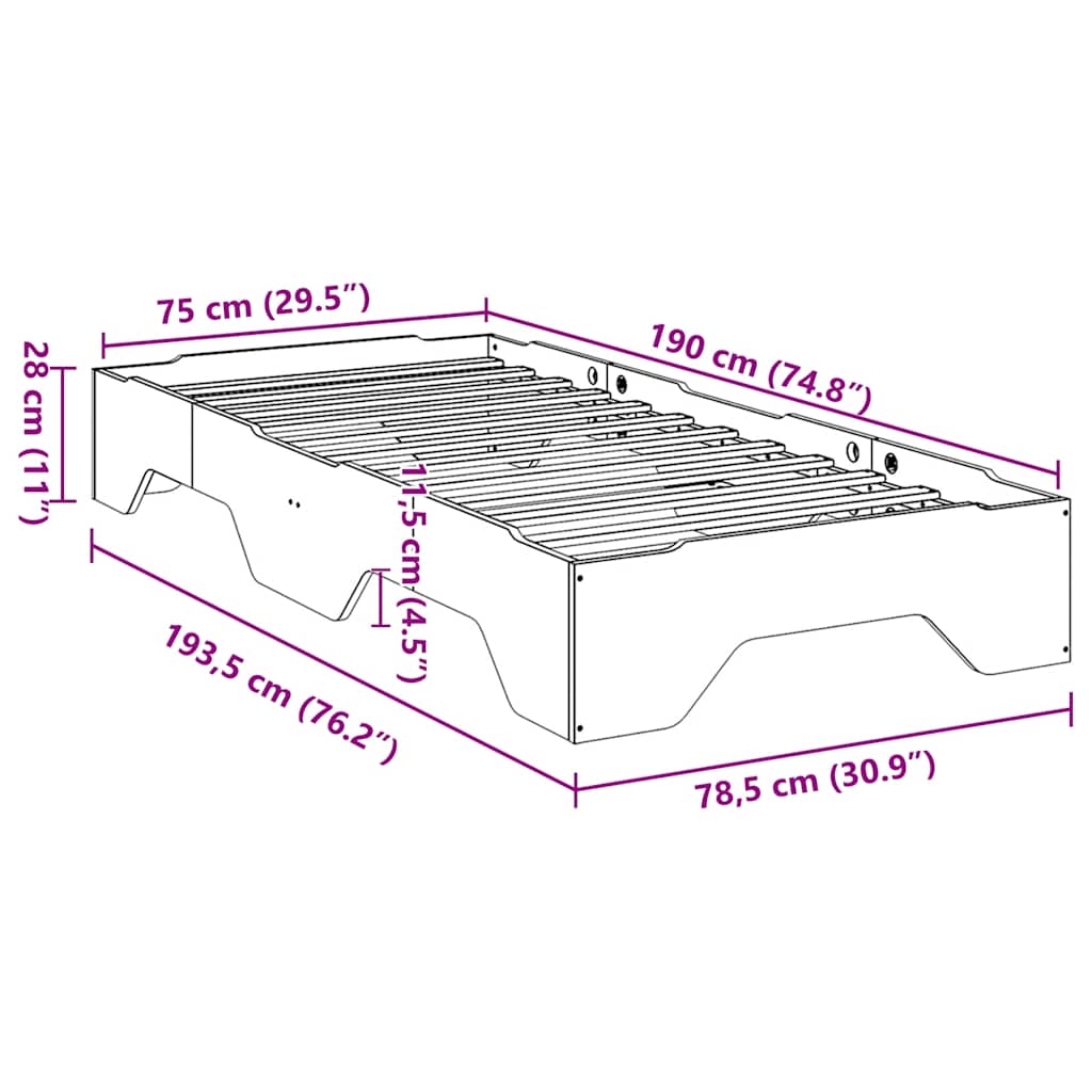 Bedframe zonder matras stapelbaar 75x190 cm massief hout wit is nu te koop bij PeponiXL, paradijselijk wonen!