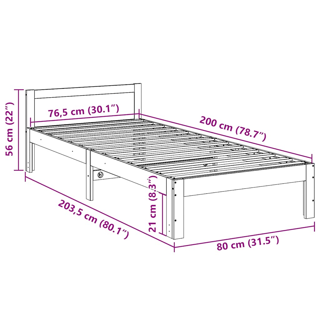 Bedframe zonder matras massief grenenhout 80x200 cm is nu te koop bij PeponiXL, paradijselijk wonen!
