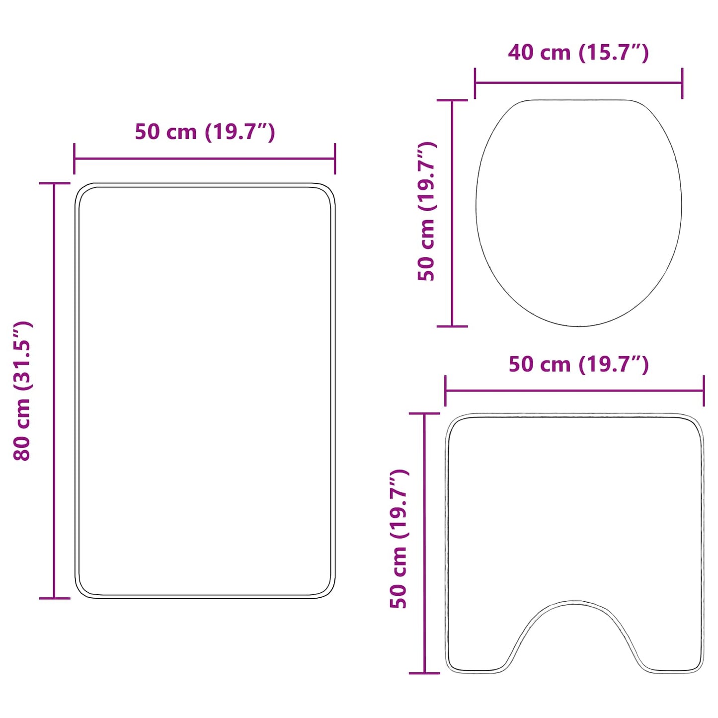 Antislip Badmat Set 3 pcs Crème PP