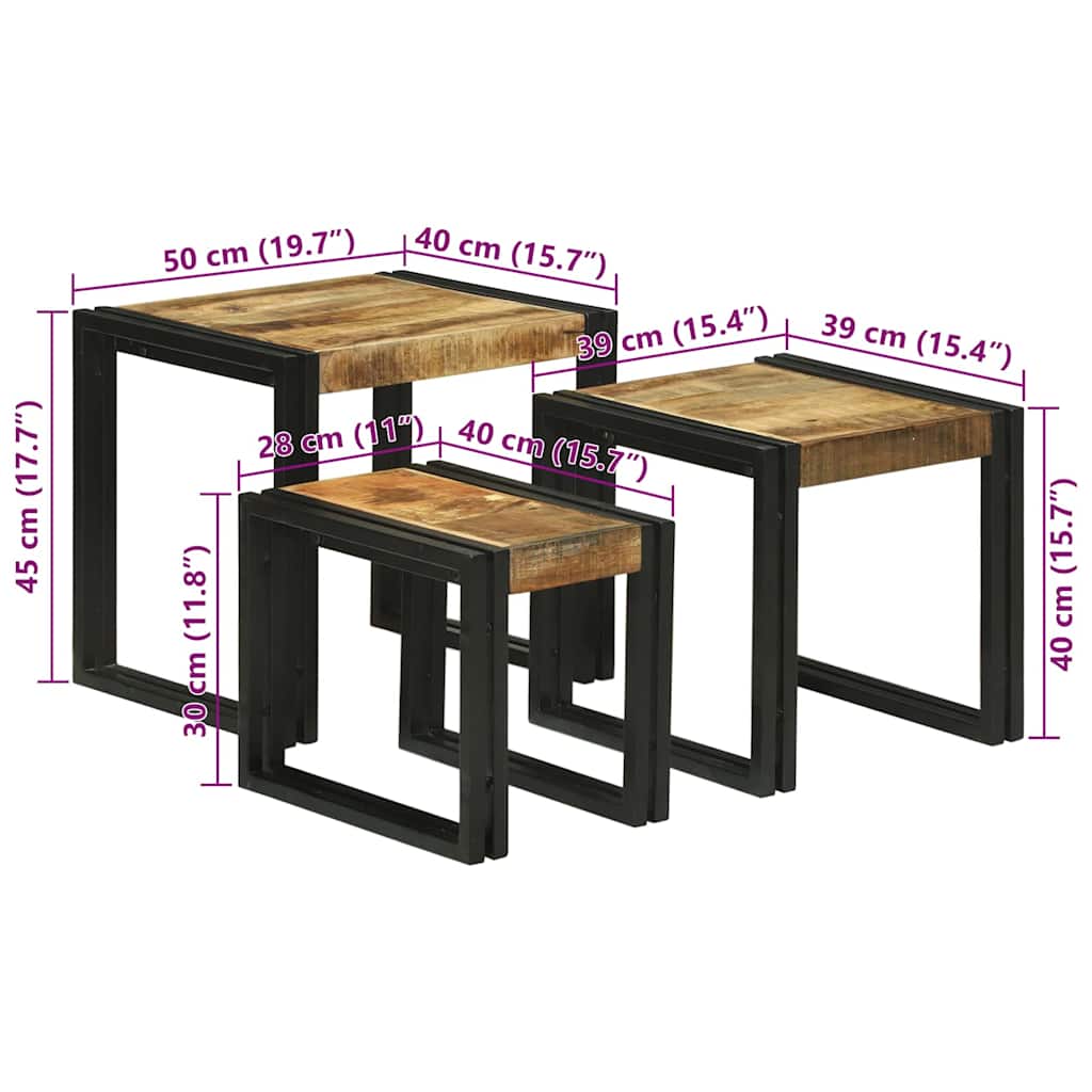 Nesttafel 3 pcs Bruin en zwart Massief Mangohout en Metaal is nu te koop bij PeponiXL, paradijselijk wonen!