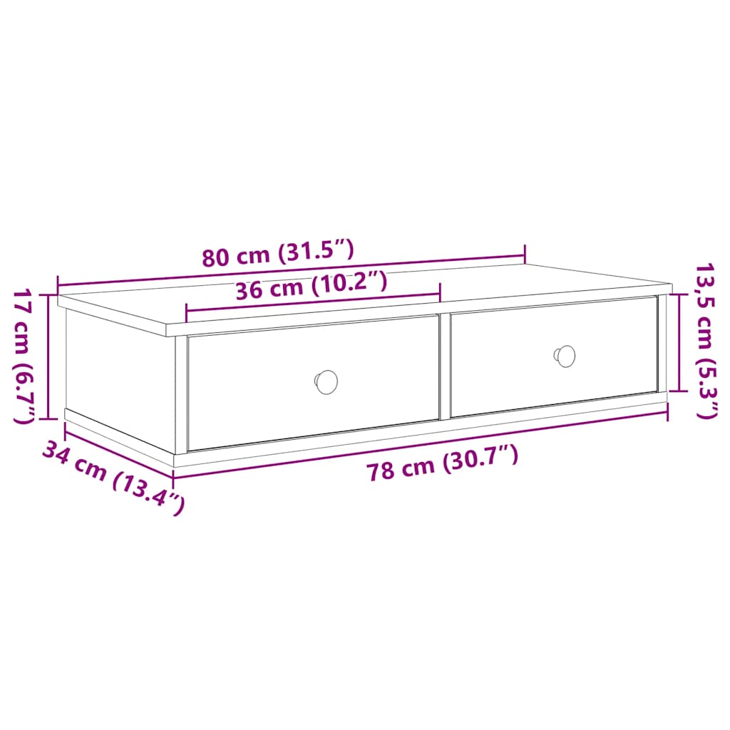 Wandschap met lades 80x31x17 cm bewerkt hout zwart is nu te koop bij PeponiXL, paradijselijk wonen!