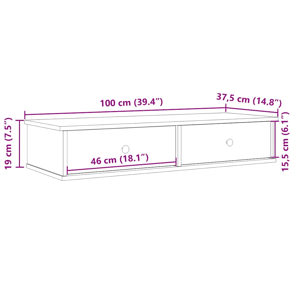 Wandschap met lades 100x37,5x19 cm bewerkt hout wit is nu te koop bij PeponiXL, paradijselijk wonen!