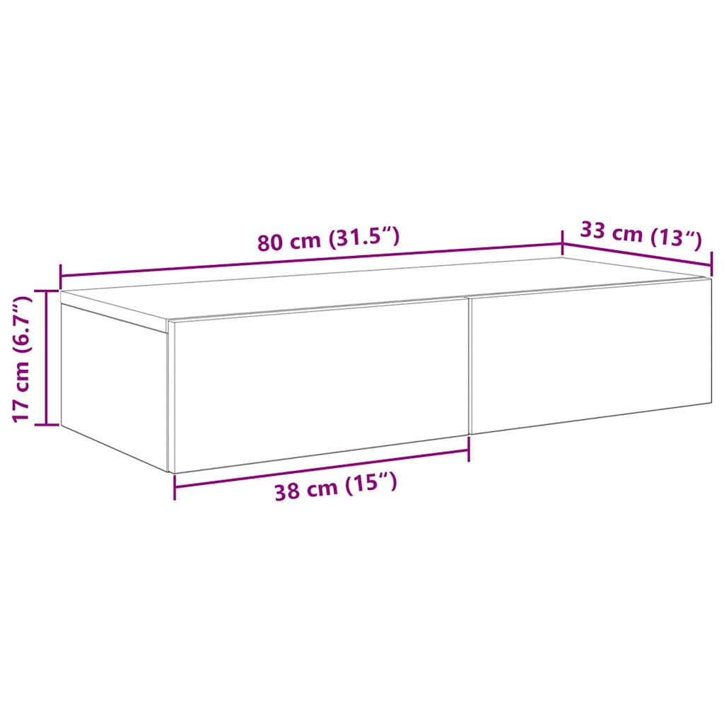 Wandschap met lades 80x33x17 cm bewerkt hout betongrijs is nu te koop bij PeponiXL, paradijselijk wonen!