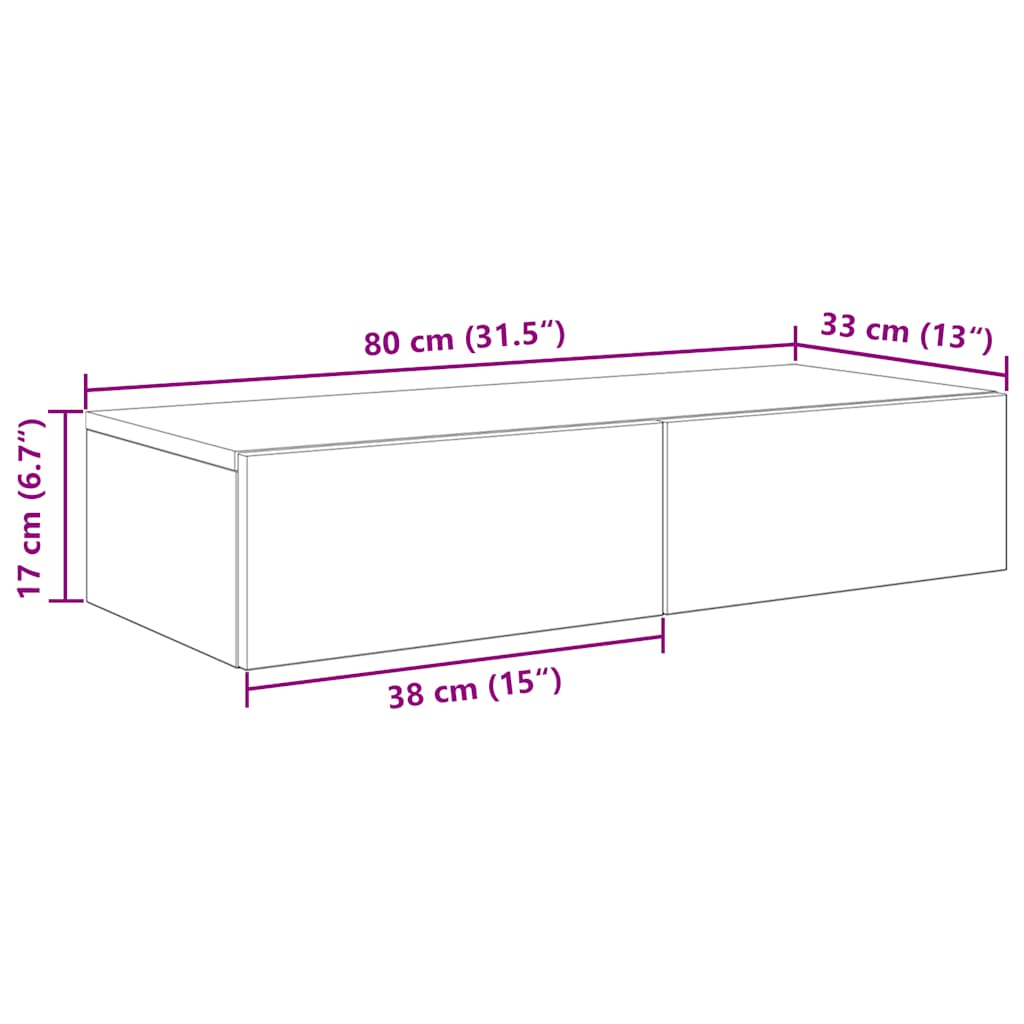 Wandschap met lades 80x33x17 cm bewerkt hout artisanaal eiken is nu te koop bij PeponiXL, paradijselijk wonen!