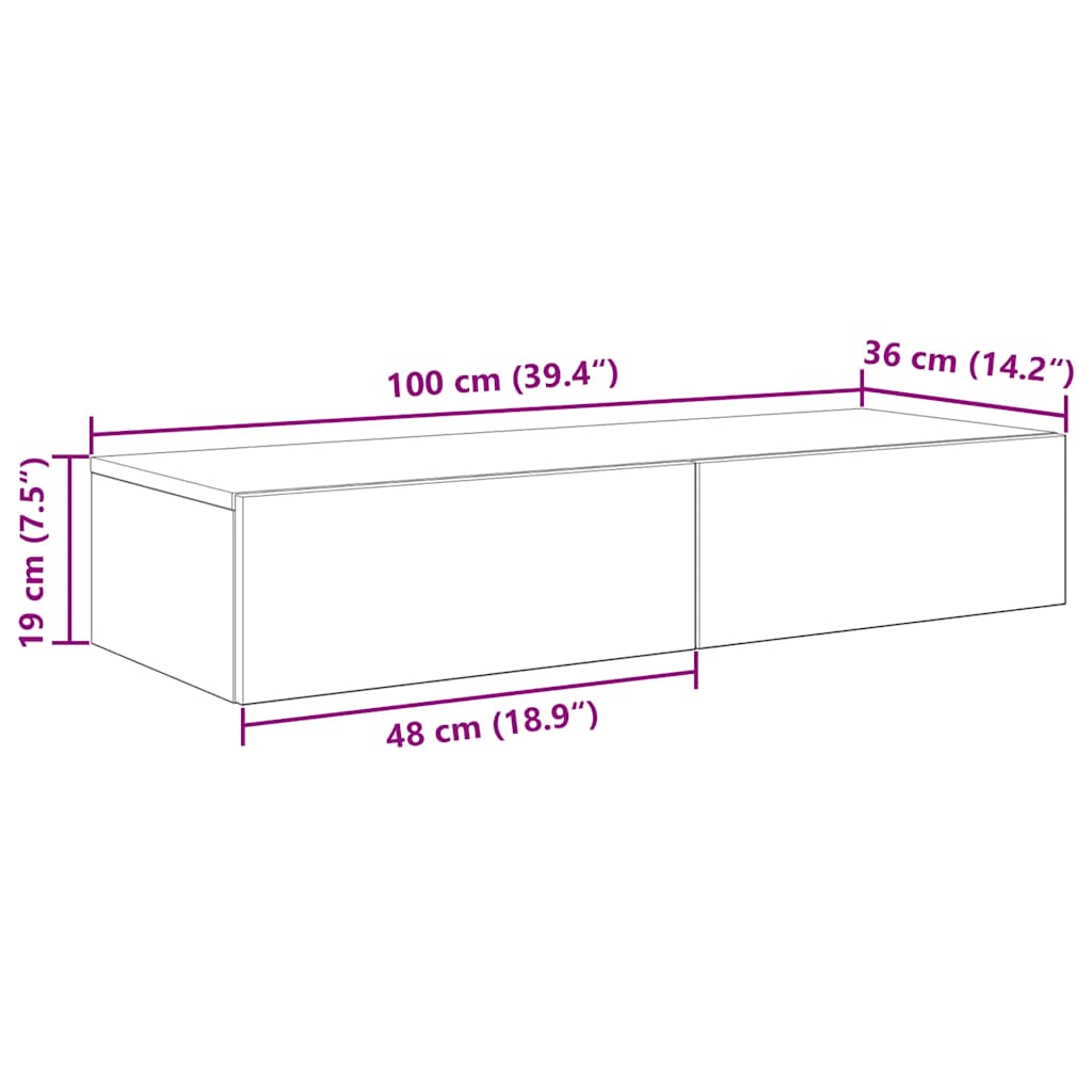 Wandschap met lades 100x36x19 cm bewerkt hout wit is nu te koop bij PeponiXL, paradijselijk wonen!