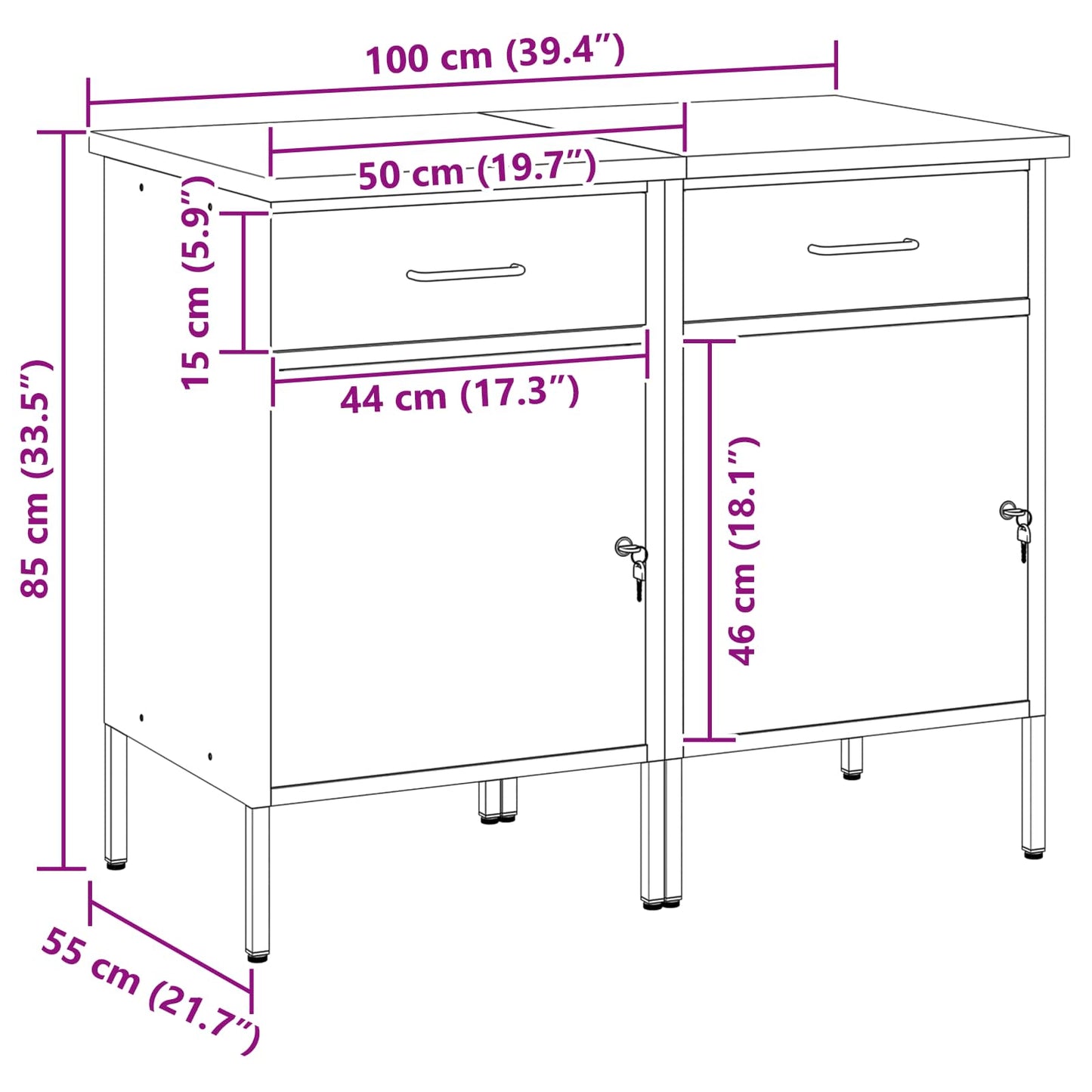 Werk kast met lade 2 pcs Zwart en Grijs 100 x 55 x 85 cm is nu te koop bij PeponiXL, paradijselijk wonen!