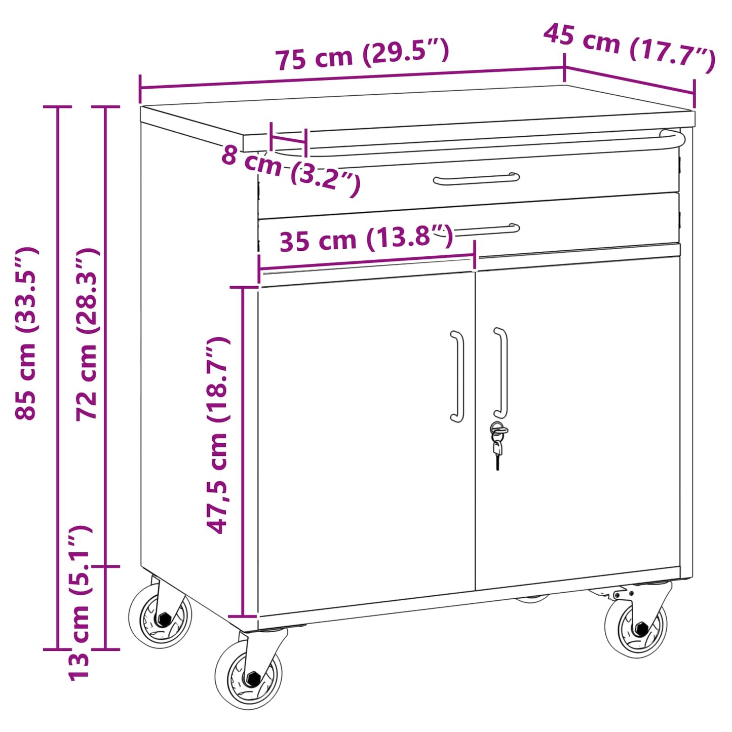 Werk kast met lade 3 pcs Zwart en Grijs 75 x 45 x 85 cm is nu te koop bij PeponiXL, paradijselijk wonen!