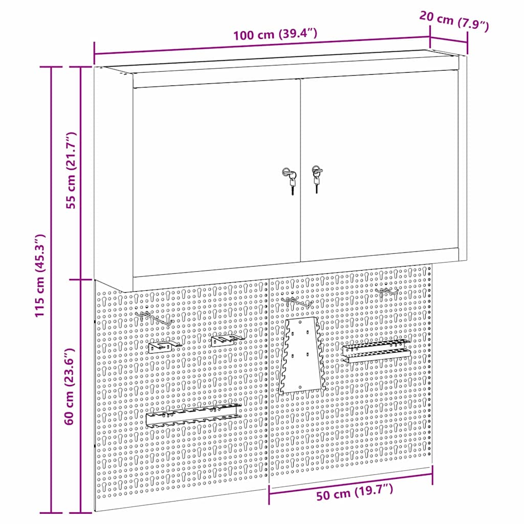Gereedschapskast set met plank 3 pcs Zwart Gepoedercoat staal
