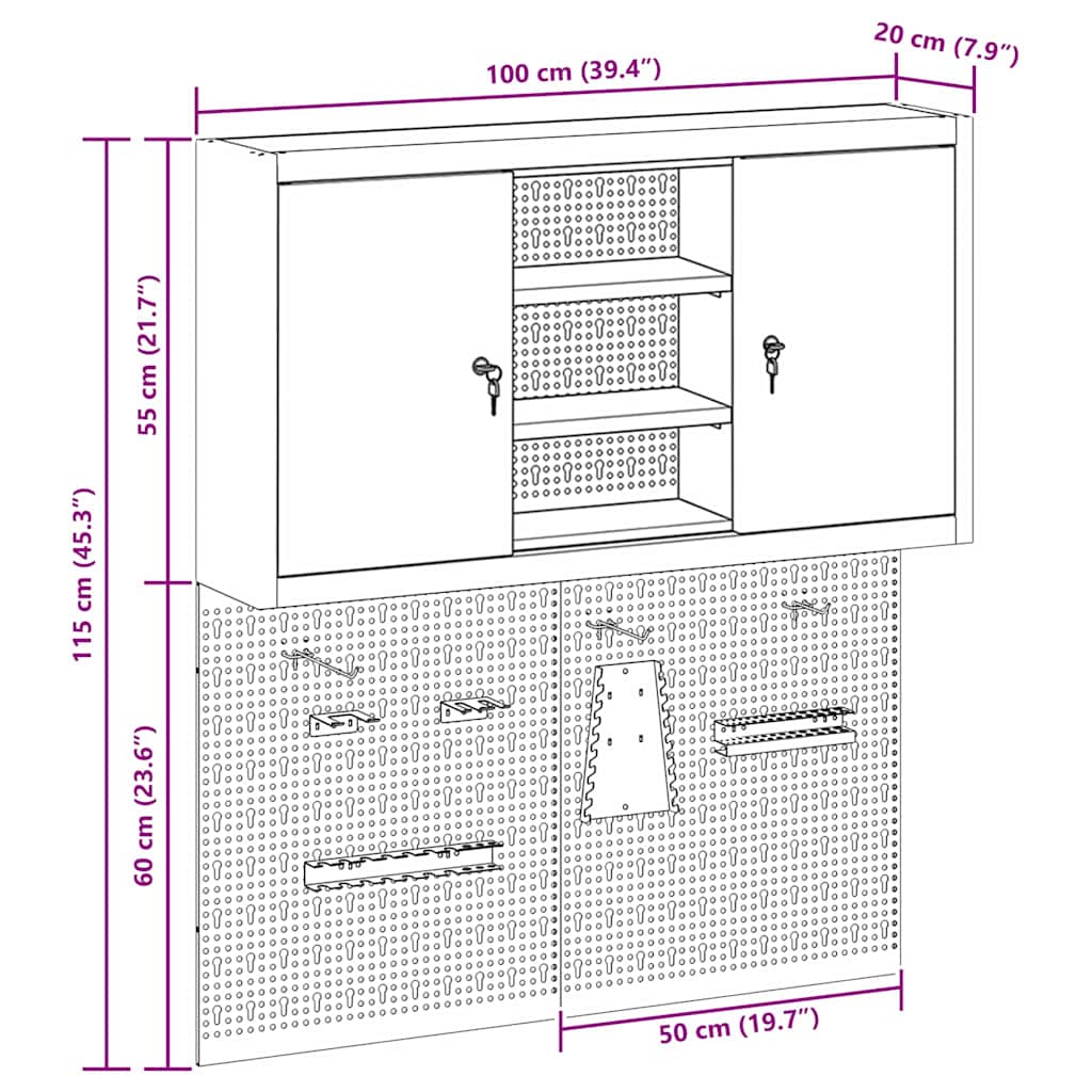 Gereedschapskast set met plank 3 pcs Rood Gepoedercoat staal is nu te koop bij PeponiXL, paradijselijk wonen!