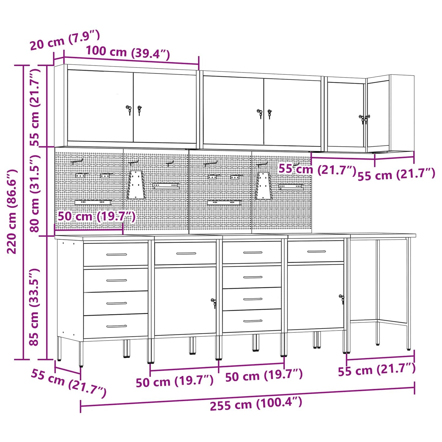Werkkast set met lade met plank met slot 12 pcs Zwart en Grijs is nu te koop bij PeponiXL, paradijselijk wonen!