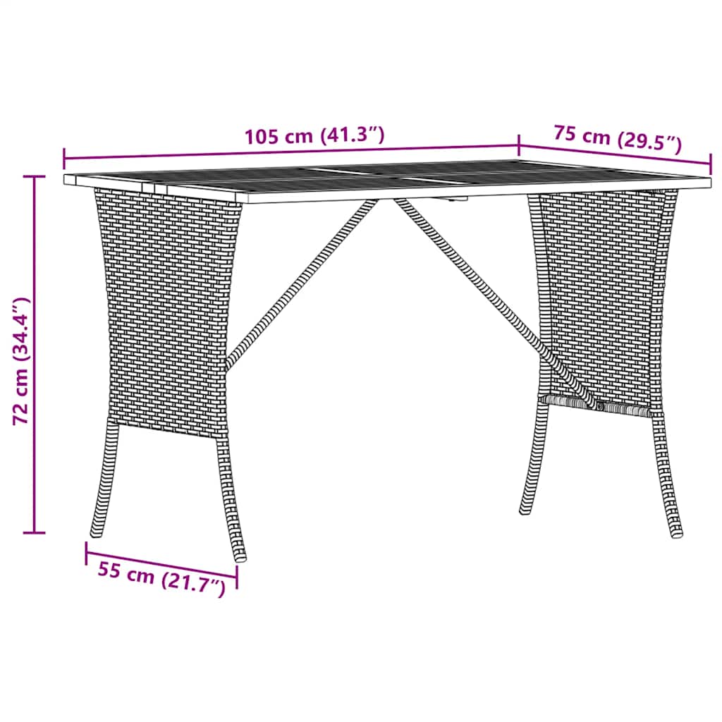 Tuintafel met acaciahouten blad 105x75x72 cm poly rattan zwart is nu te koop bij PeponiXL, paradijselijk wonen!