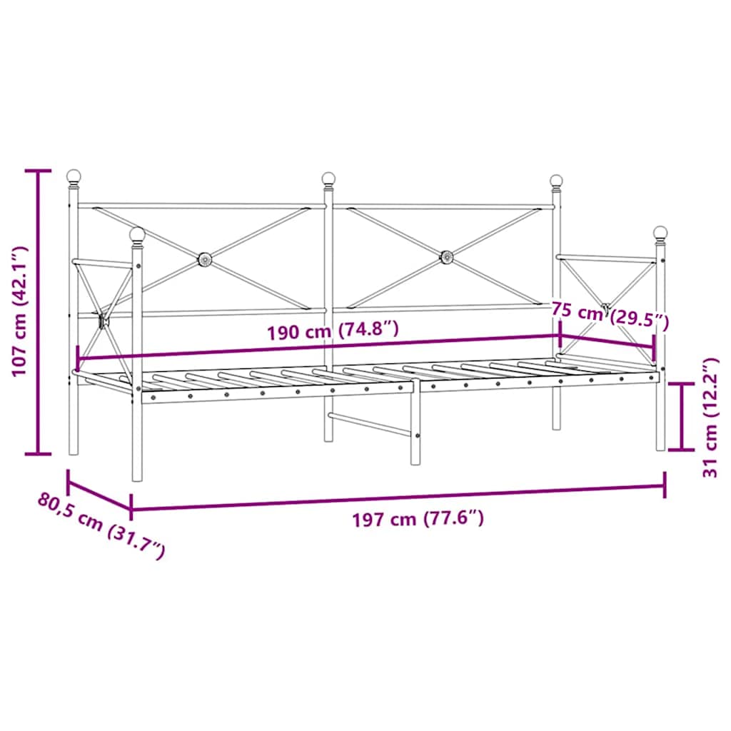 Slaapbank zonder matras 75x190 cm staal zwart is nu te koop bij PeponiXL, paradijselijk wonen!