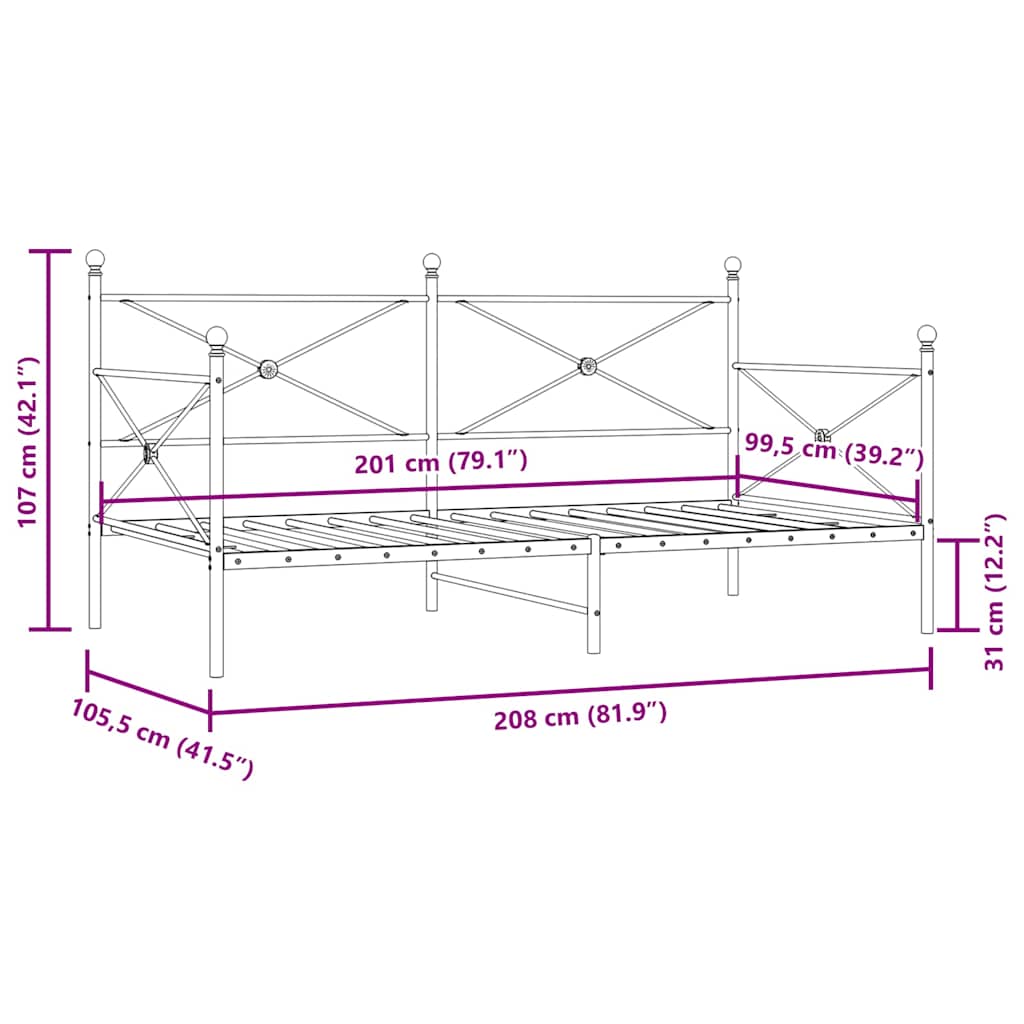 Slaapbank zonder matras 100x200 cm staal zwart is nu te koop bij PeponiXL, paradijselijk wonen!