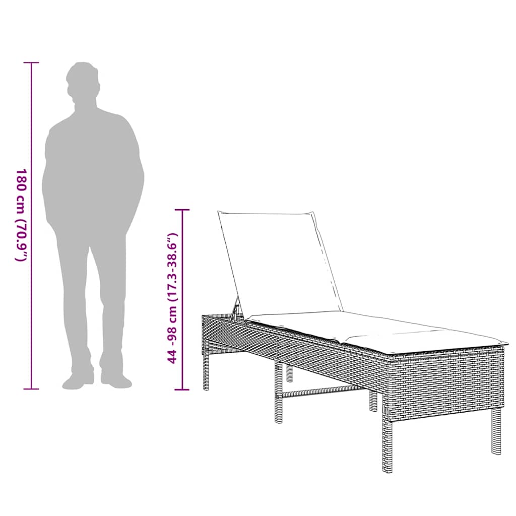 Ligstoel met kussen beige 55x200x44cm polyrotan is nu te koop bij PeponiXL, paradijselijk wonen!