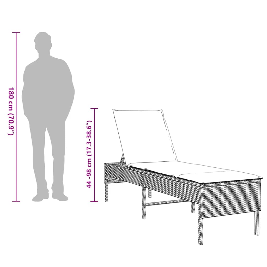 Ligstoel met kussen lichtgrijs 55x200x44cm polyrotan is nu te koop bij PeponiXL, paradijselijk wonen!