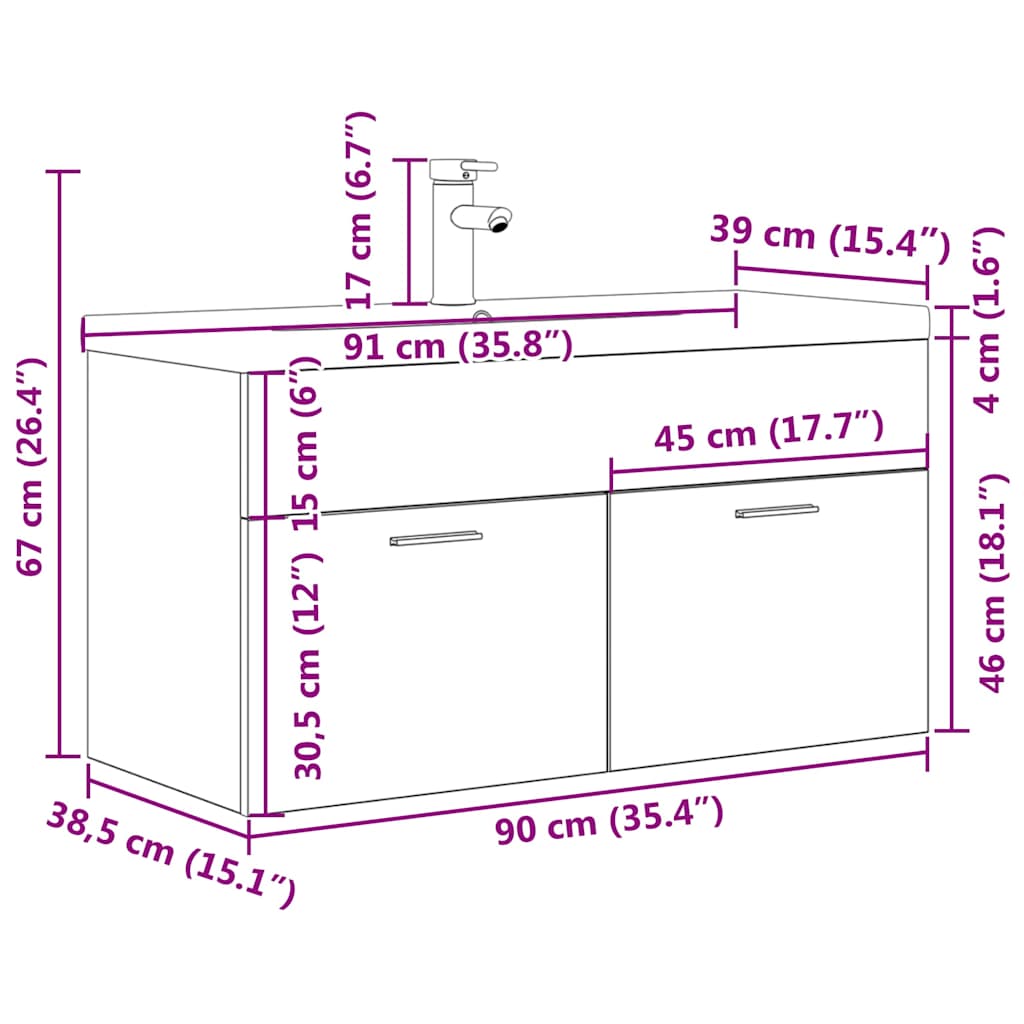 Wastafelkast met ingebouwde wasbak en kraan betongrijs is nu te koop bij PeponiXL, paradijselijk wonen!