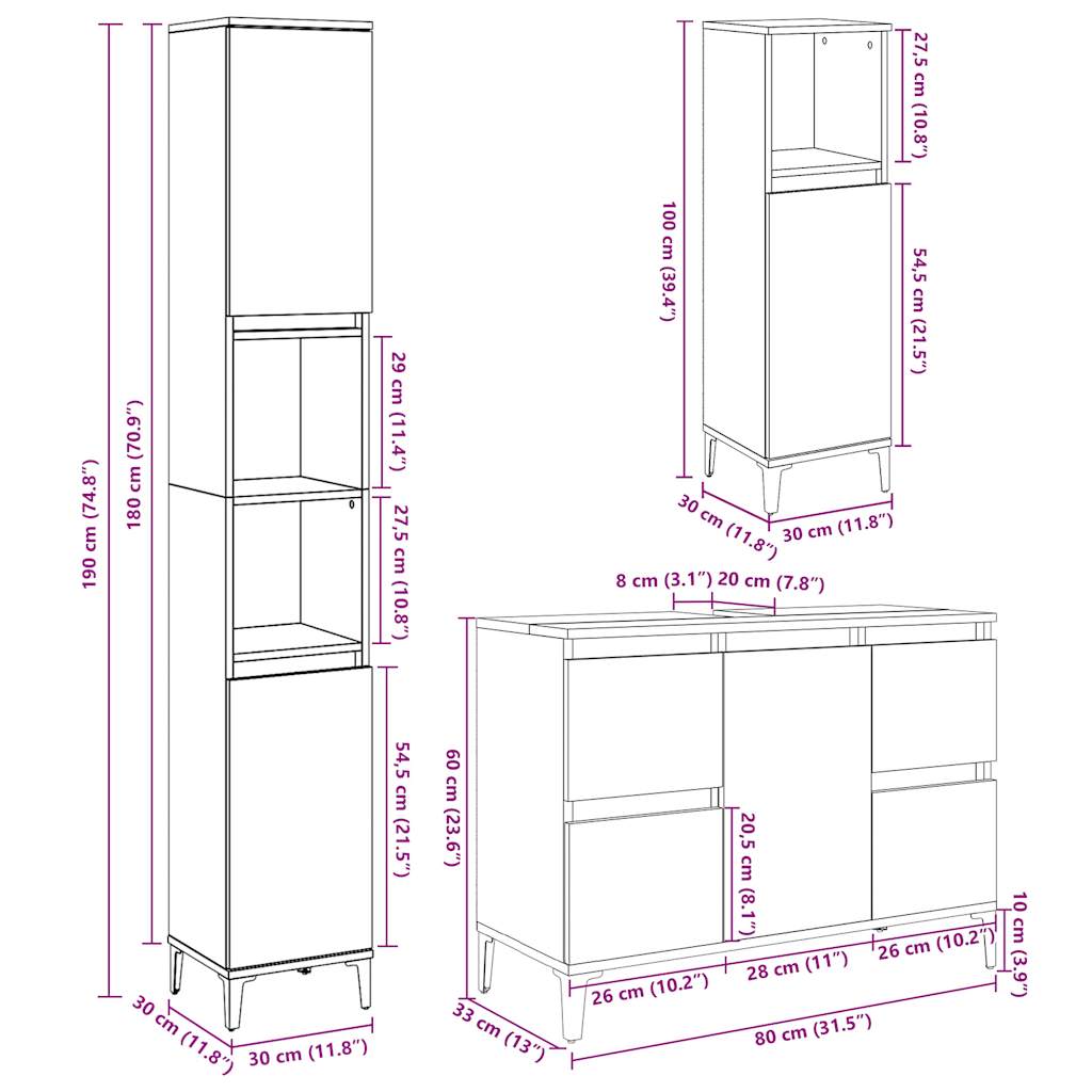 3-delige Badkamermeubelset bewerkt hout betongrijs is nu te koop bij PeponiXL, paradijselijk wonen!