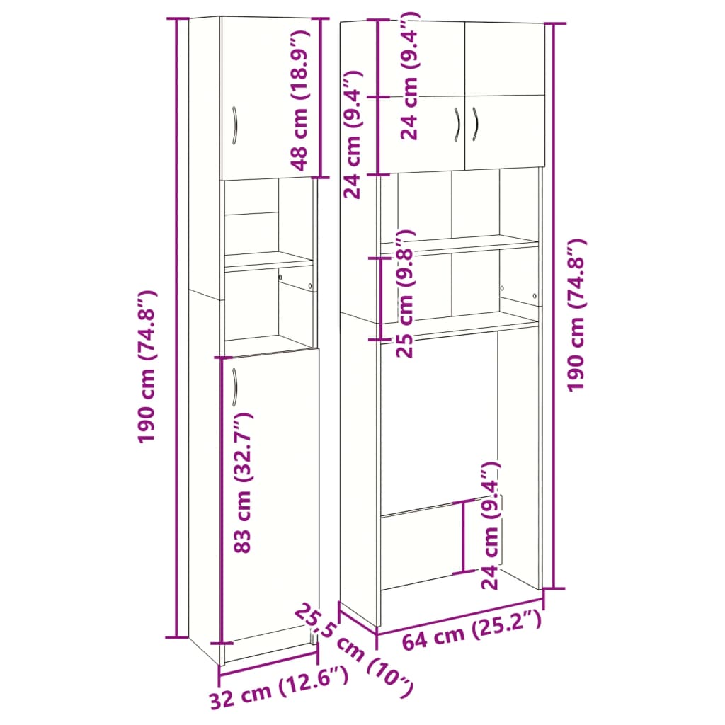 2-delige Badkamermeubelset bewerkt hout sonoma eikenkleurig is nu te koop bij PeponiXL, paradijselijk wonen!