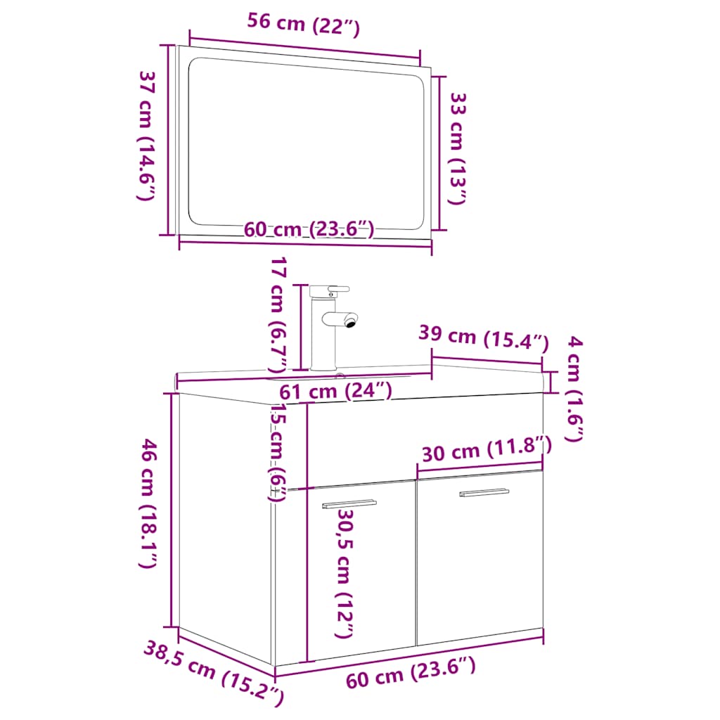 3-delige Badkamermeubelset bewerkt hout sonoma eikenkleurig is nu te koop bij PeponiXL, paradijselijk wonen!