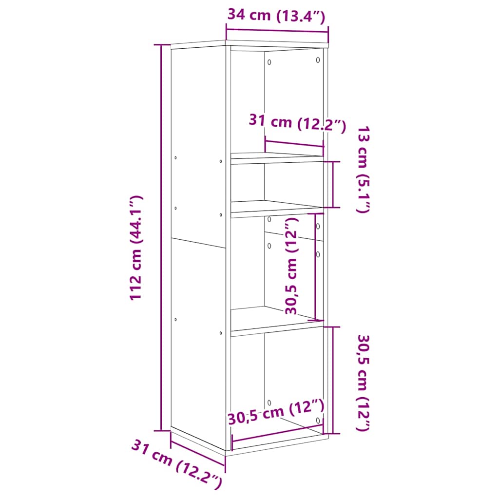 Boekenkast 34x31x112 cm bewerkt hout sonoma eikenkleurig is nu te koop bij PeponiXL, paradijselijk wonen!