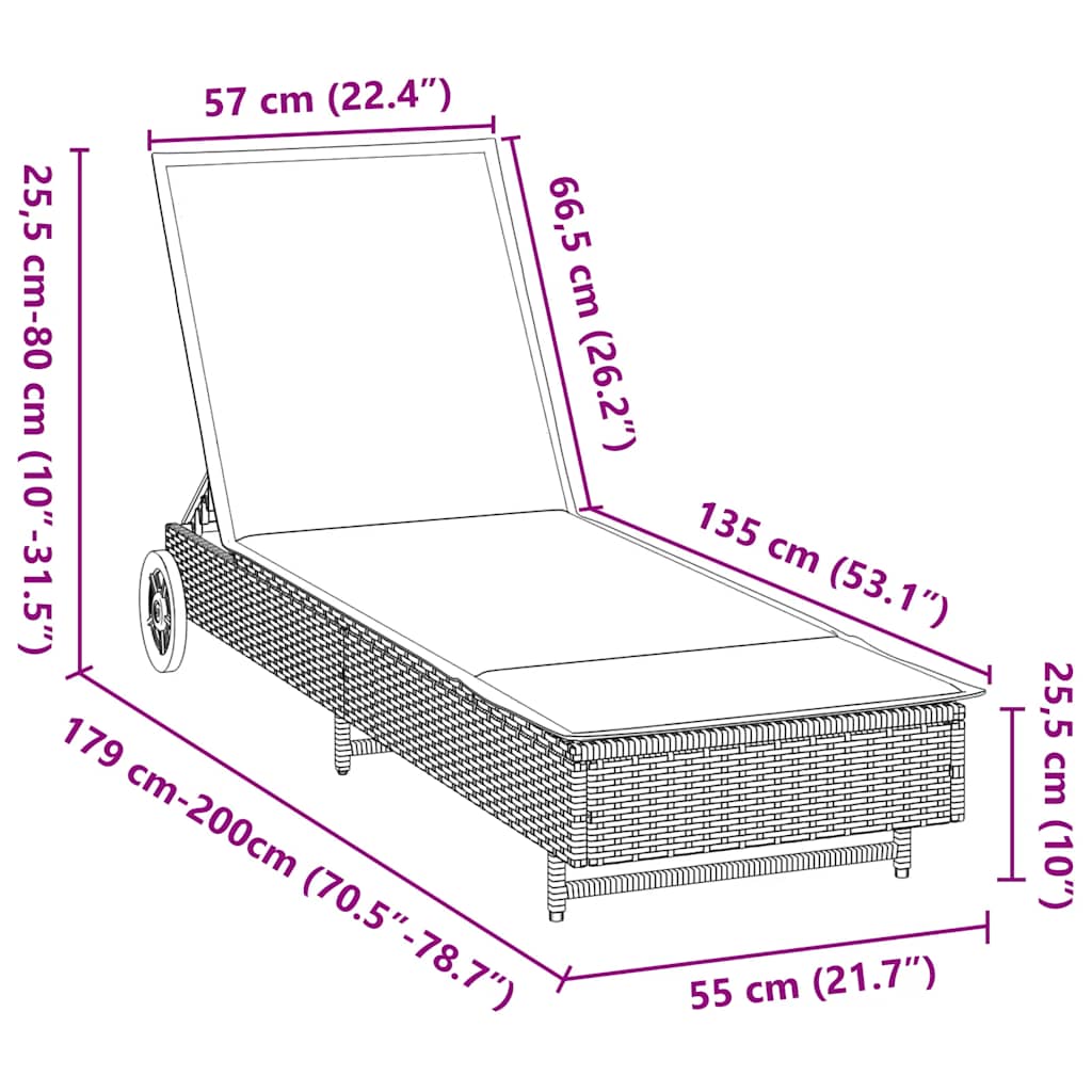 Ligbed met wielen en kussen poly rattan beige is nu te koop bij PeponiXL, paradijselijk wonen!