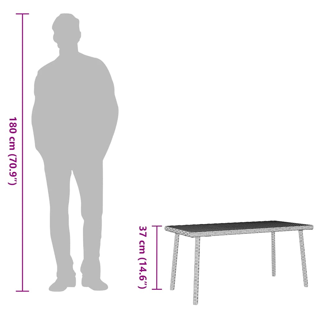 Tuin salontafel rechthoekig 80x40x37 cm poly rattan lichtgrijs is nu te koop bij PeponiXL, paradijselijk wonen!