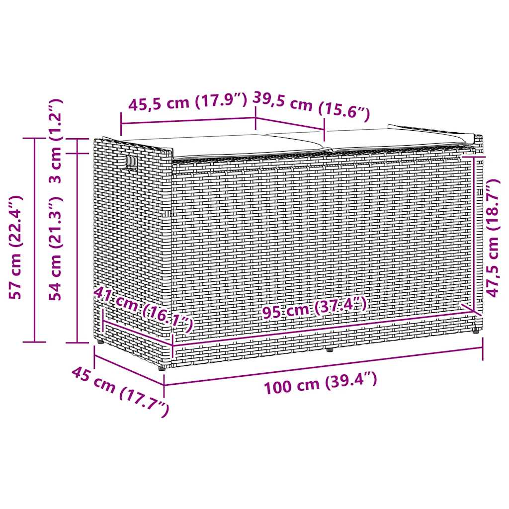 Opbergbank met kussen voor buiten 100 cm poly rattan grijs is nu te koop bij PeponiXL, paradijselijk wonen!