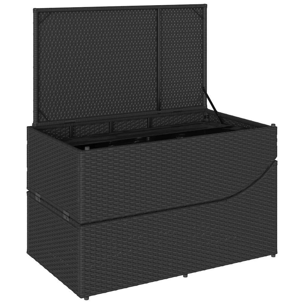 Ligstoel inklapbaar met kussen opbergruimte poly rattan zwart is nu te koop bij PeponiXL, paradijselijk wonen!