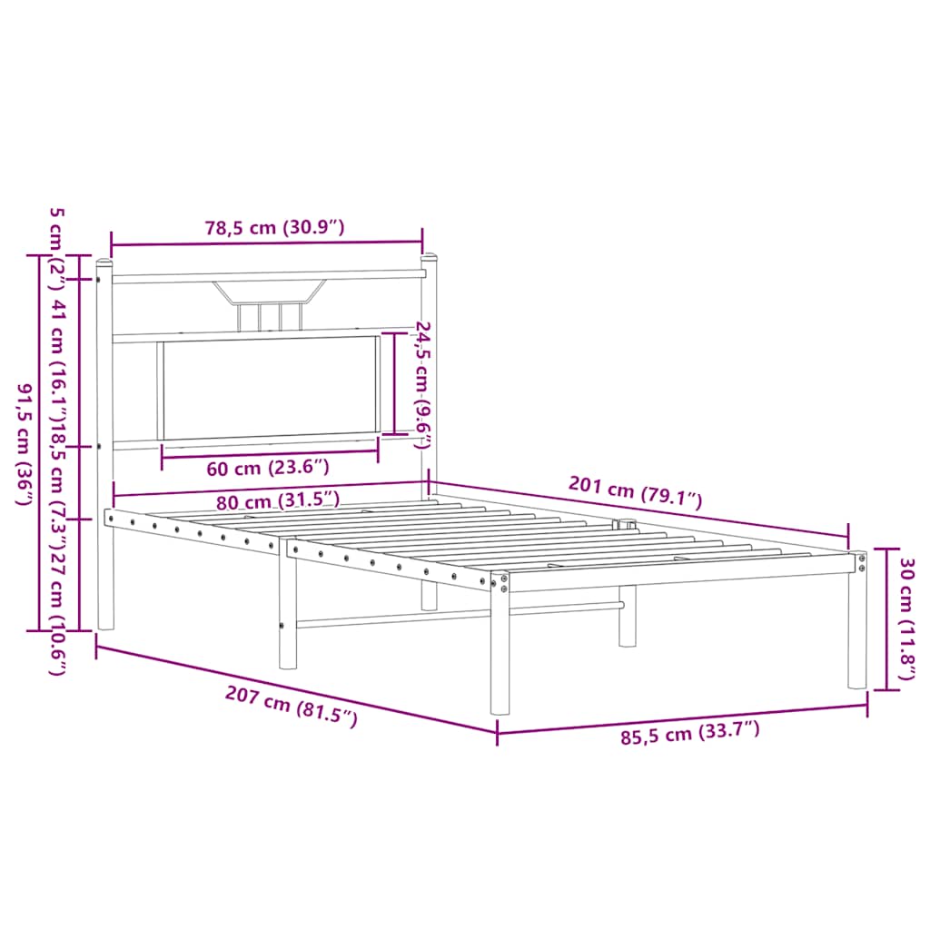 Bedframe zonder matras hout sonoma eikenkleurig 80x200 cm is nu te koop bij PeponiXL, paradijselijk wonen!