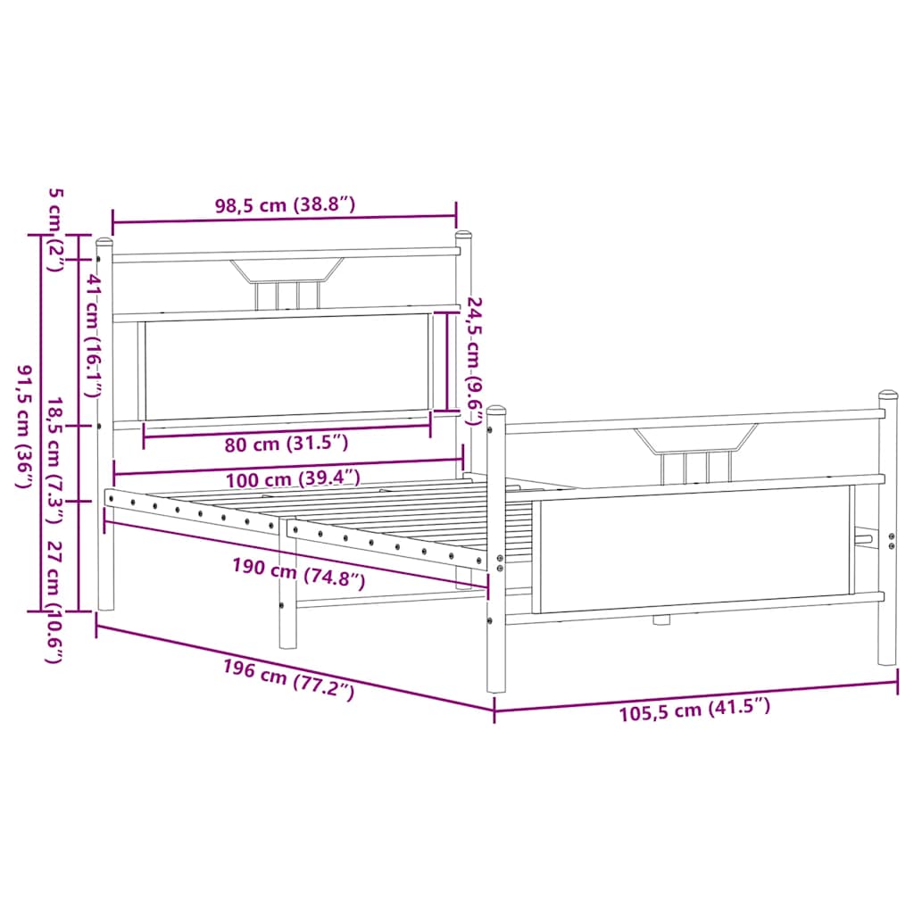 Bedframe zonder matras bewerkt hout bruin eikenkleur 100x190 cm is nu te koop bij PeponiXL, paradijselijk wonen!