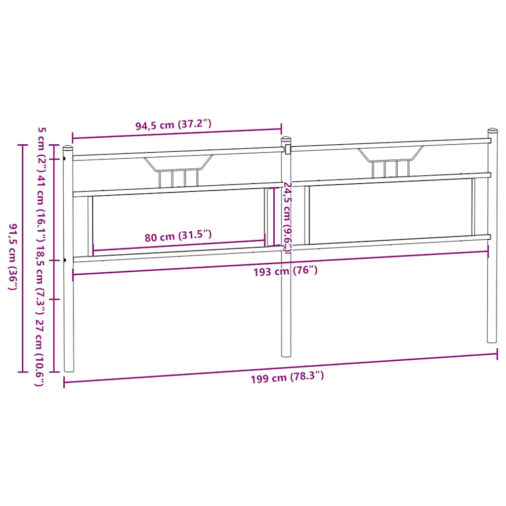 Vervangend hoofdbord 193 cm bewerkt hout en staal bruin eikenkleurig is nu te koop bij PeponiXL, paradijselijk wonen!