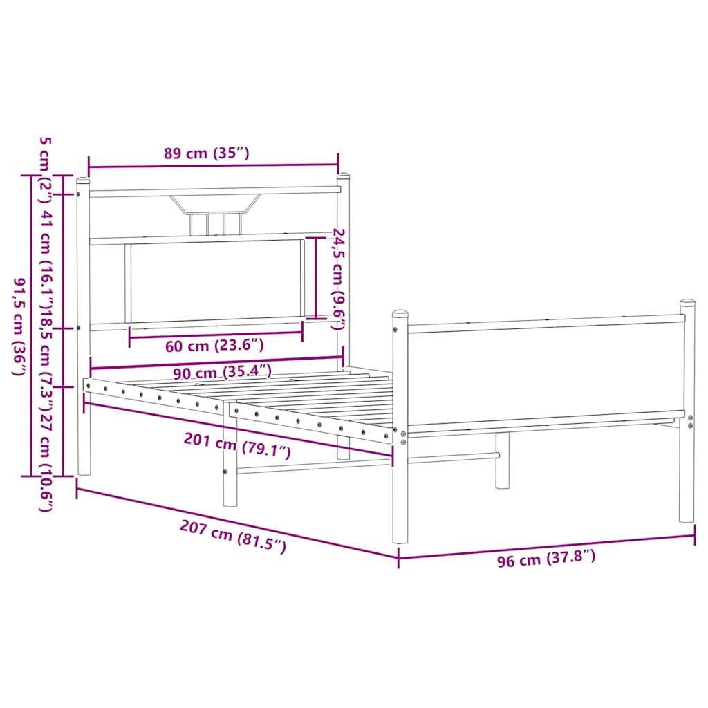 Bedframe zonder matras hout sonoma eikenkleurig 90x200 cm is nu te koop bij PeponiXL, paradijselijk wonen!