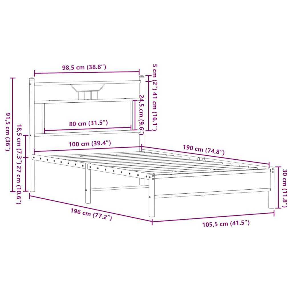 Bedframe zonder matras bewerkt hout bruin eikenkleur 100x190 cm is nu te koop bij PeponiXL, paradijselijk wonen!