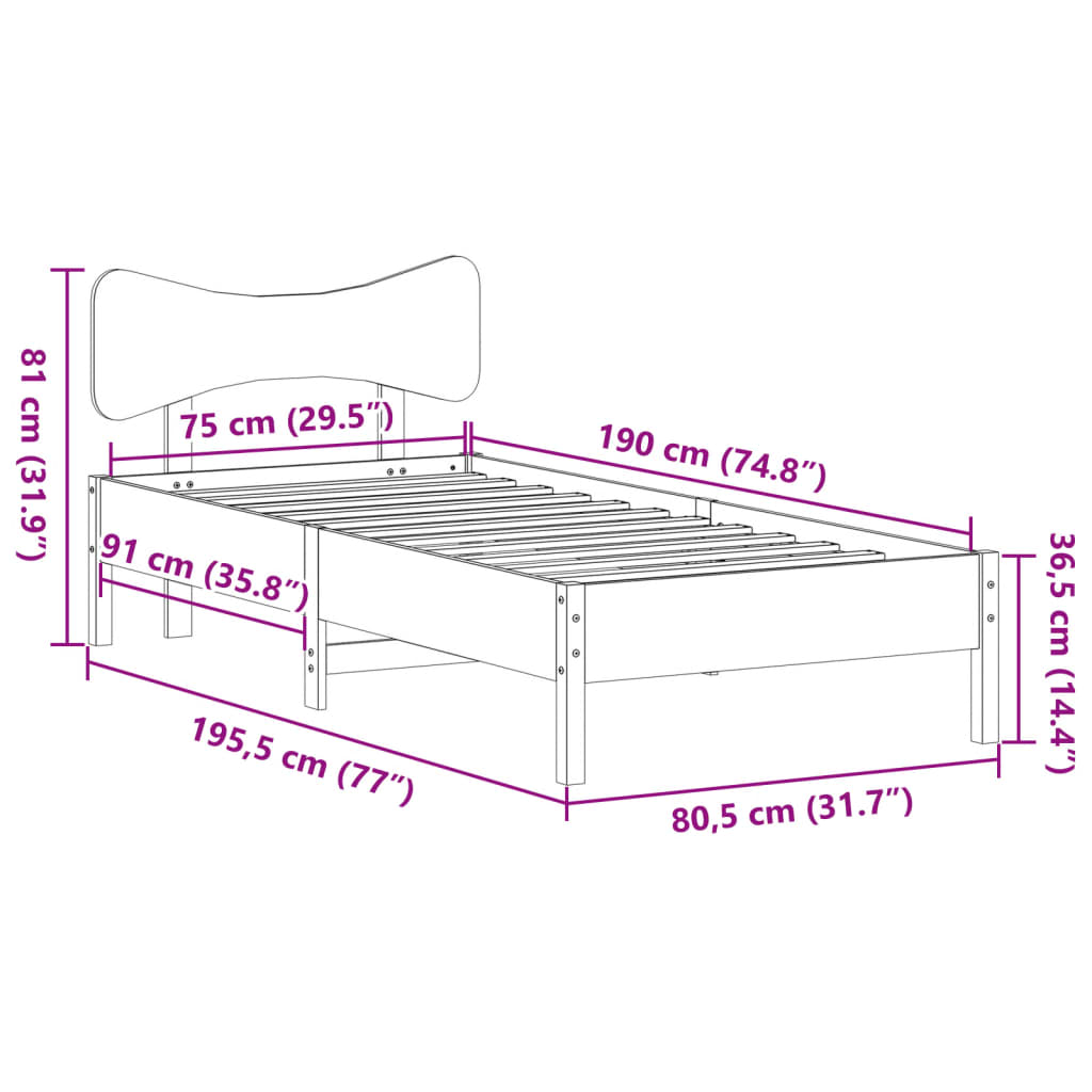Bedframe zonder matras massief grenenhout wasbruin 75x190 cm is nu te koop bij PeponiXL, paradijselijk wonen!