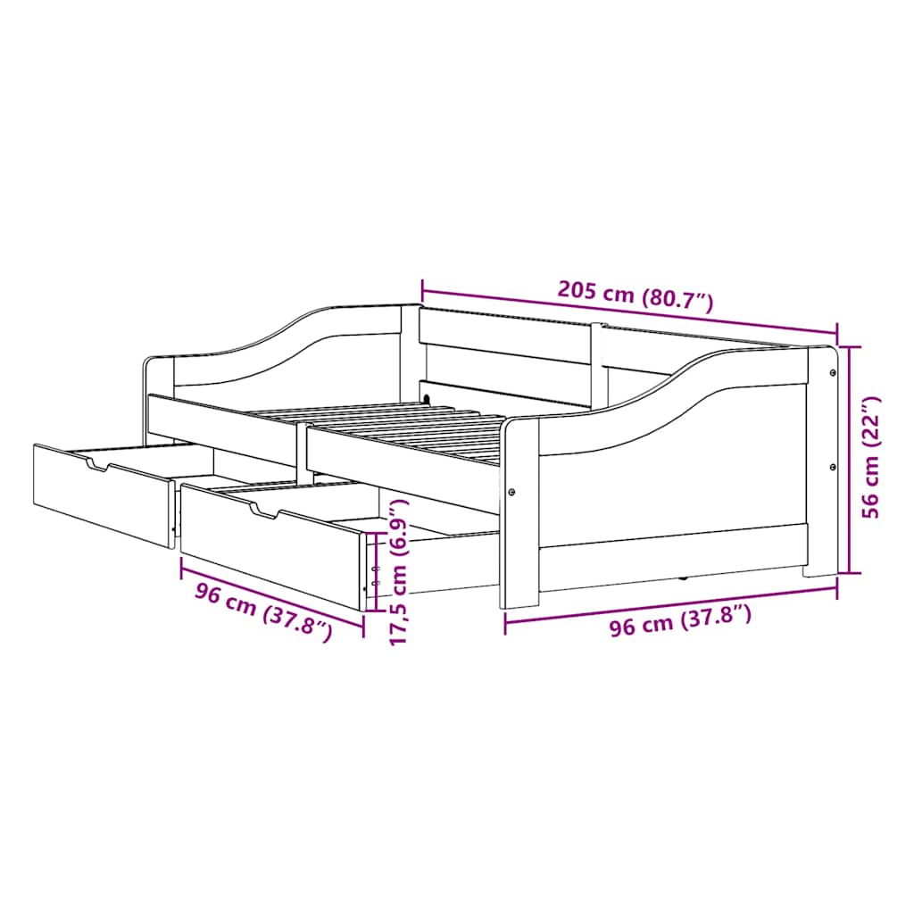 Slaapbank met 2 lades zonder matras IRUN 90x200 cm zwart