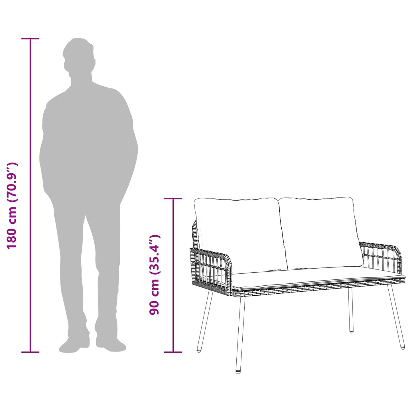 Tuinbank met kussen Natuur 114 x 64 x 90cm Staal