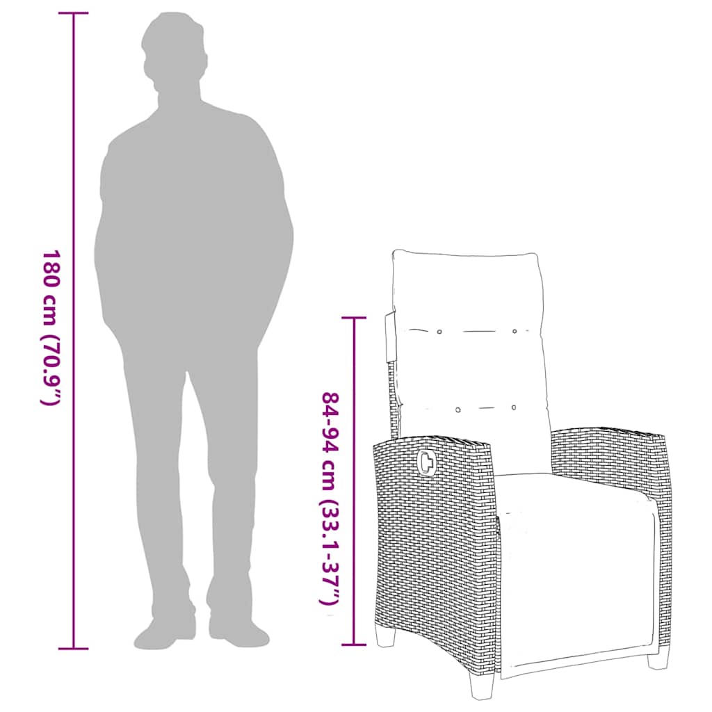 Verstelbare tuinstoel met bijzettafel poly rattan zwart is nu te koop bij PeponiXL, paradijselijk wonen!