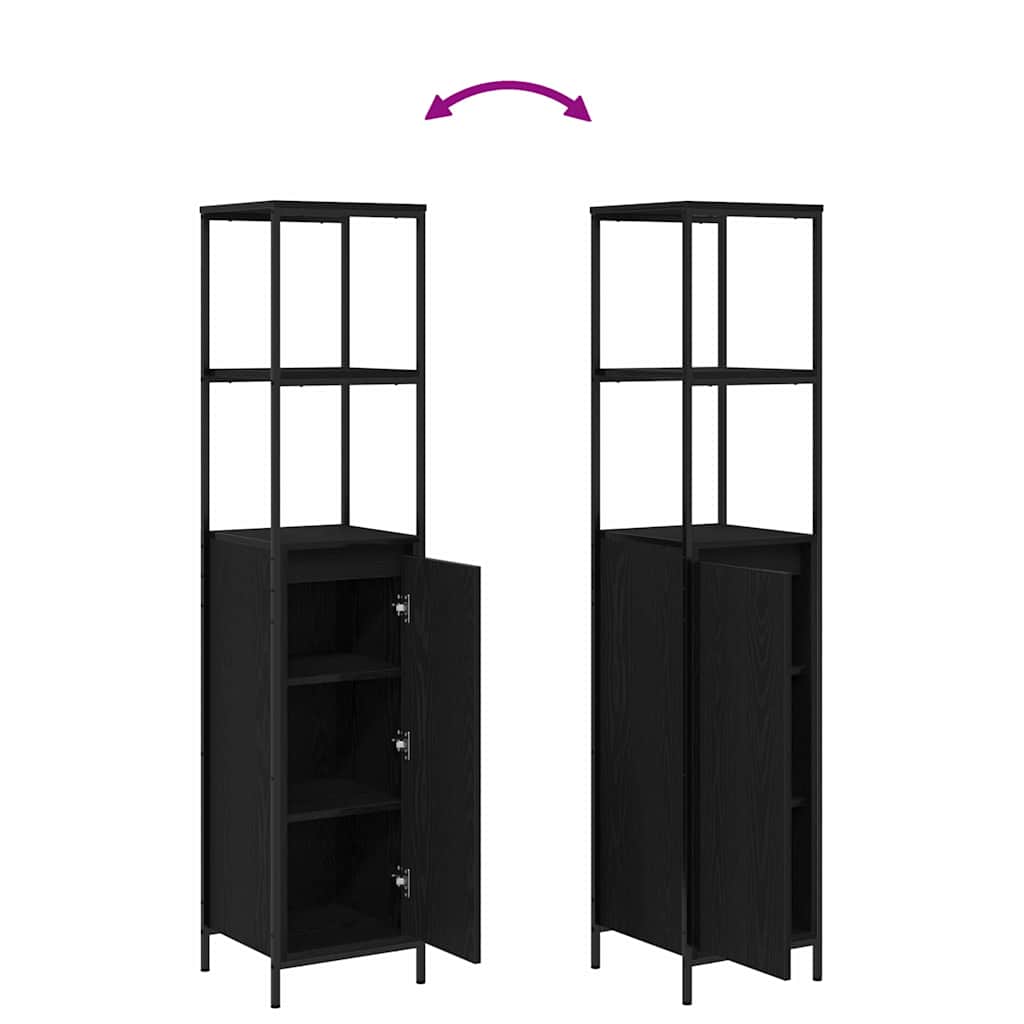 Badkamermeubelset met plank 5 pcs Zwart Eiken Bewerkt hout is nu te koop bij PeponiXL, paradijselijk wonen!