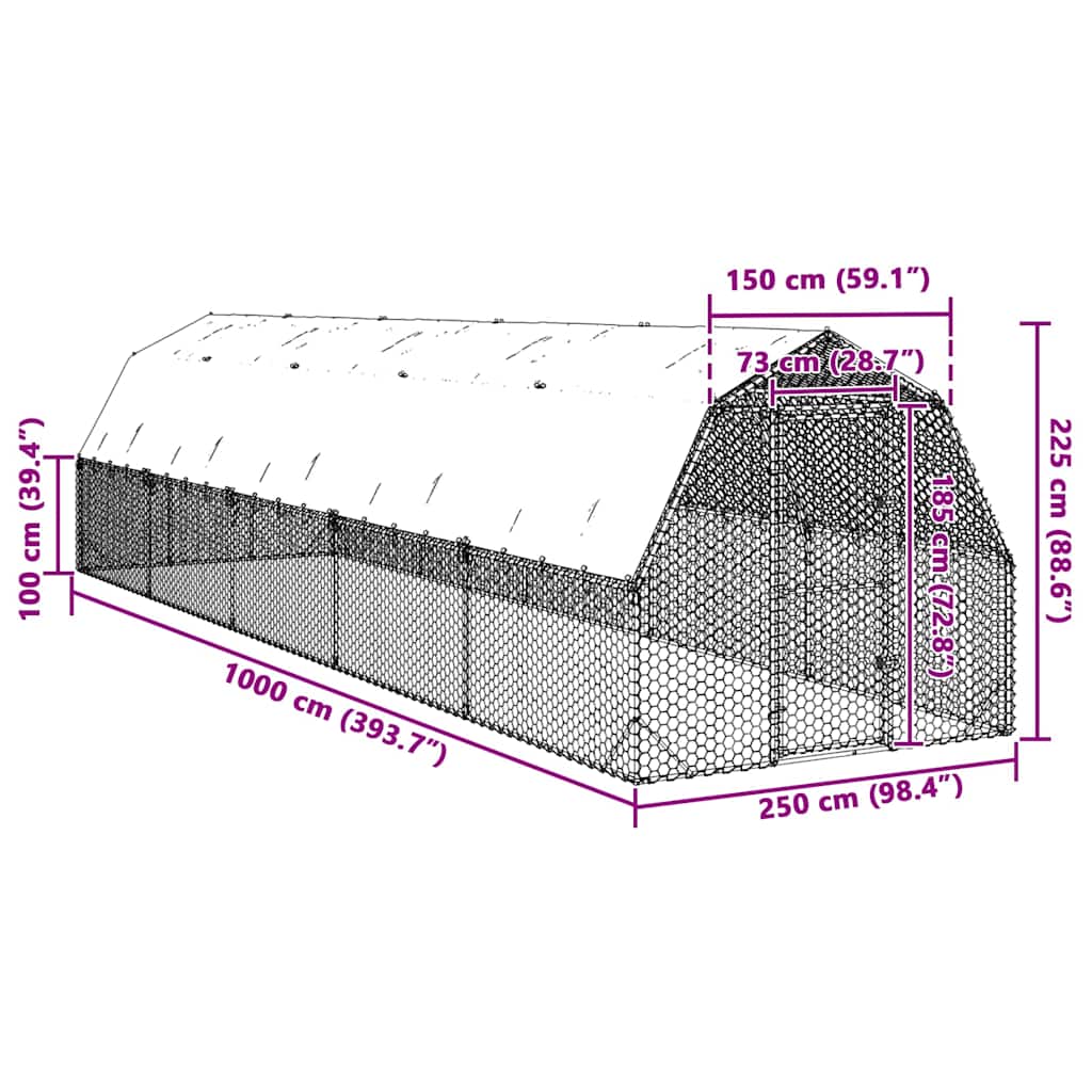 Kippenren met dak 2,5x10x2,25 m gegalvaniseerd staal is nu te koop bij PeponiXL, paradijselijk wonen!