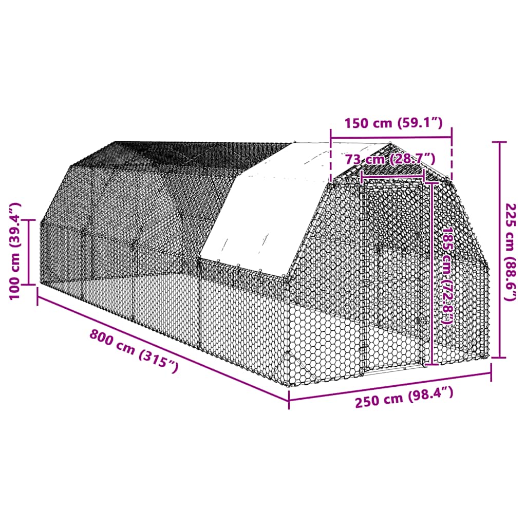Kippenren met dak 2,5x8x2,25 m gegalvaniseerd staal is nu te koop bij PeponiXL, paradijselijk wonen!