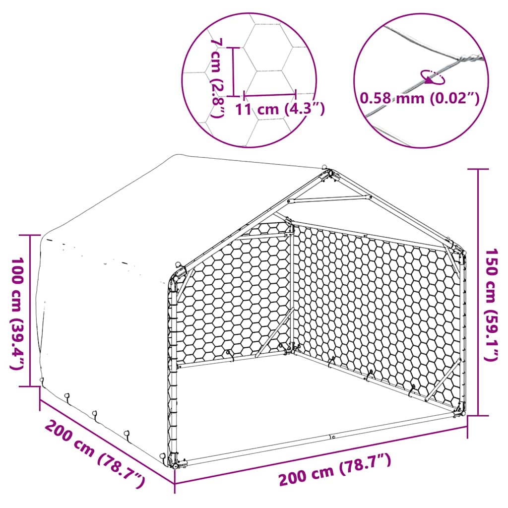 Hondenhok voor buiten met hoes 2x2x1,5 m gegalvaniseerd staal is nu te koop bij PeponiXL, paradijselijk wonen!