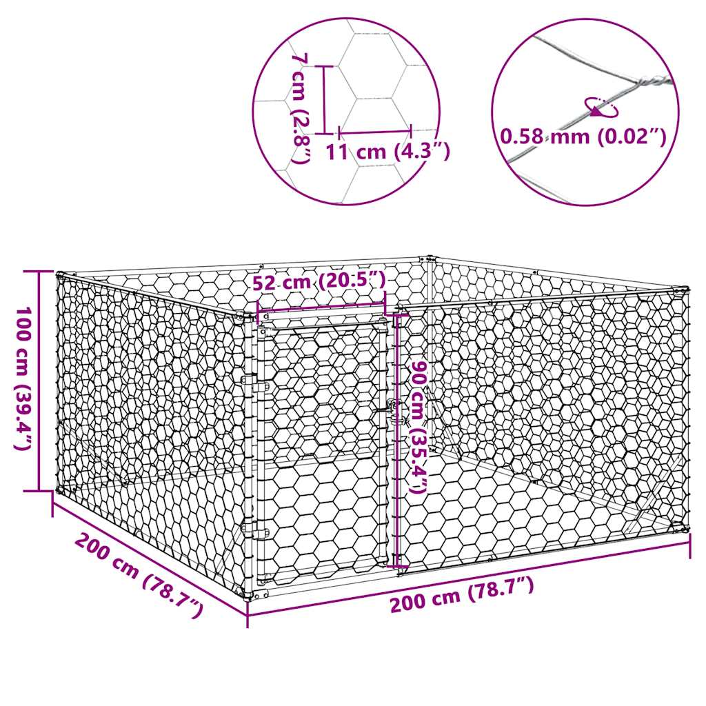 Hondenhok voor buiten met deur 2x2x1 m gegalvaniseerd staal is nu te koop bij PeponiXL, paradijselijk wonen!