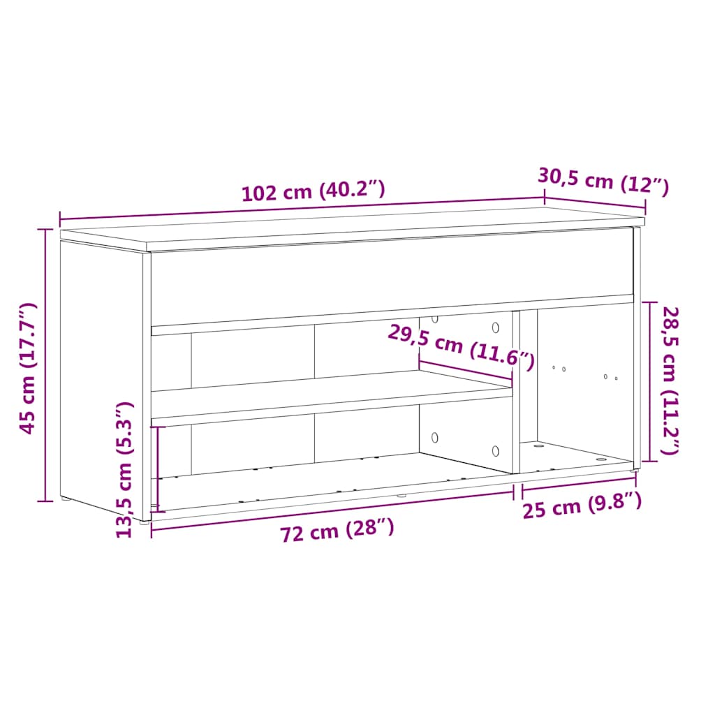 Schoenenbank 102x30,5x45 cm bewerkt hout wit is nu te koop bij PeponiXL, paradijselijk wonen!