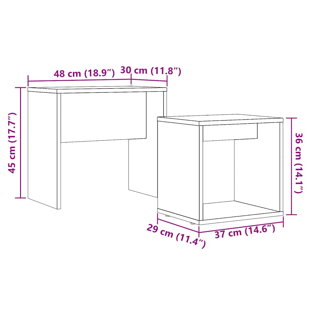 Salontafels 2 st bewerkt hout zwart eikenkleur is nu te koop bij PeponiXL, paradijselijk wonen!