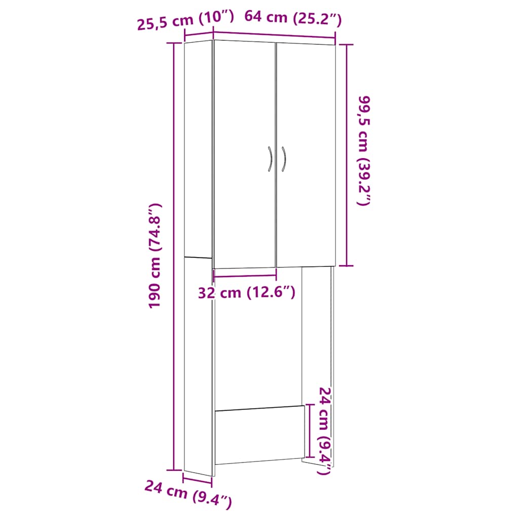 Wasmachinekast 64x25,5x190 cm zwart eikenkleur is nu te koop bij PeponiXL, paradijselijk wonen!
