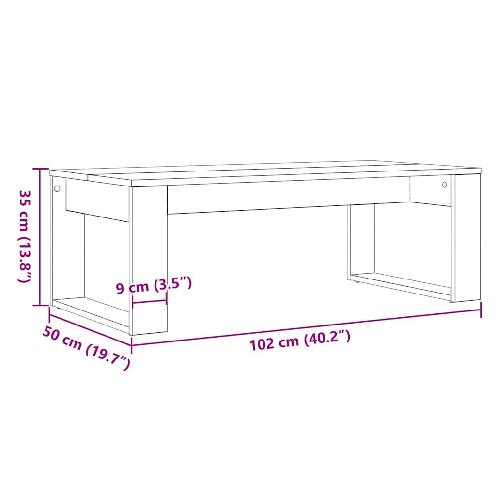 Salontafel Zwart Eiken 102 x 50 x 35 cm Bewerkt hout is nu te koop bij PeponiXL, paradijselijk wonen!