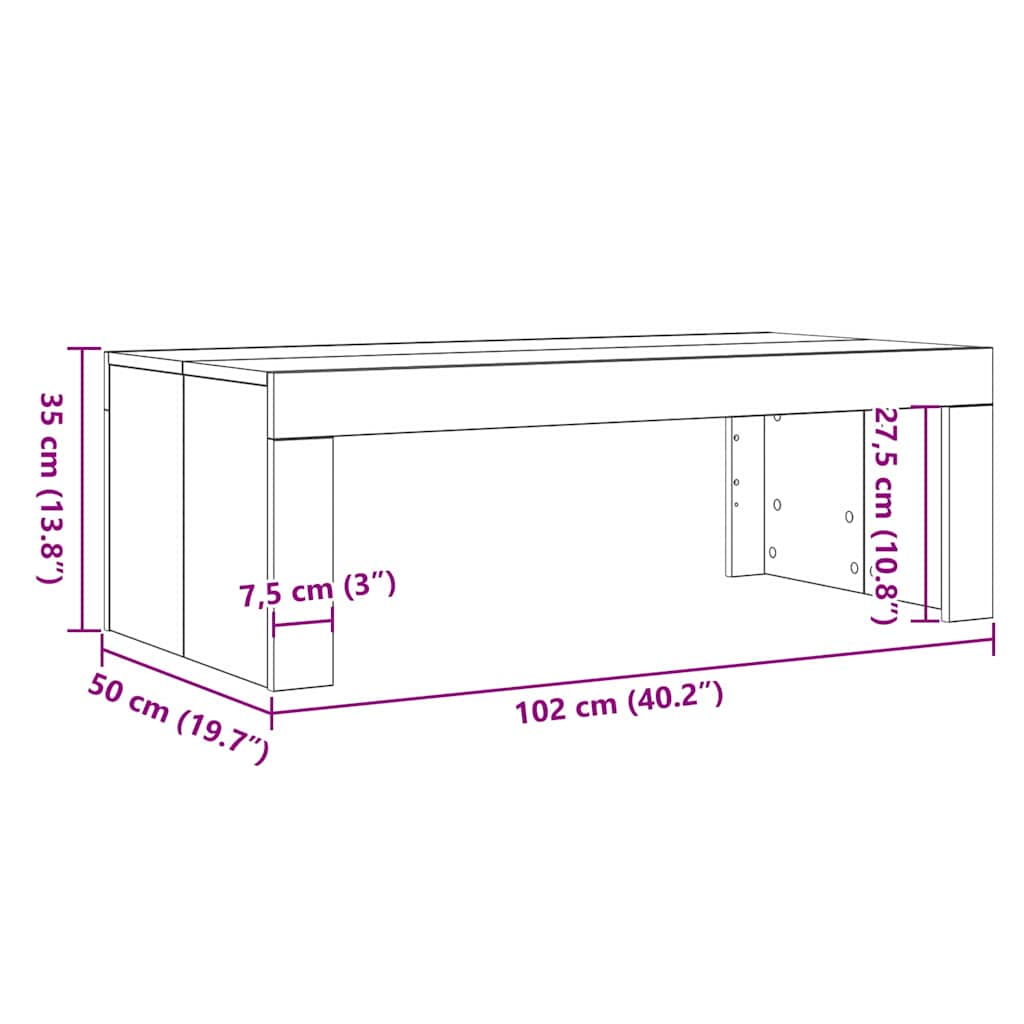 Salontafel Zwart Eiken 102 x 50 x 35 cm Bewerkt hout is nu te koop bij PeponiXL, paradijselijk wonen!