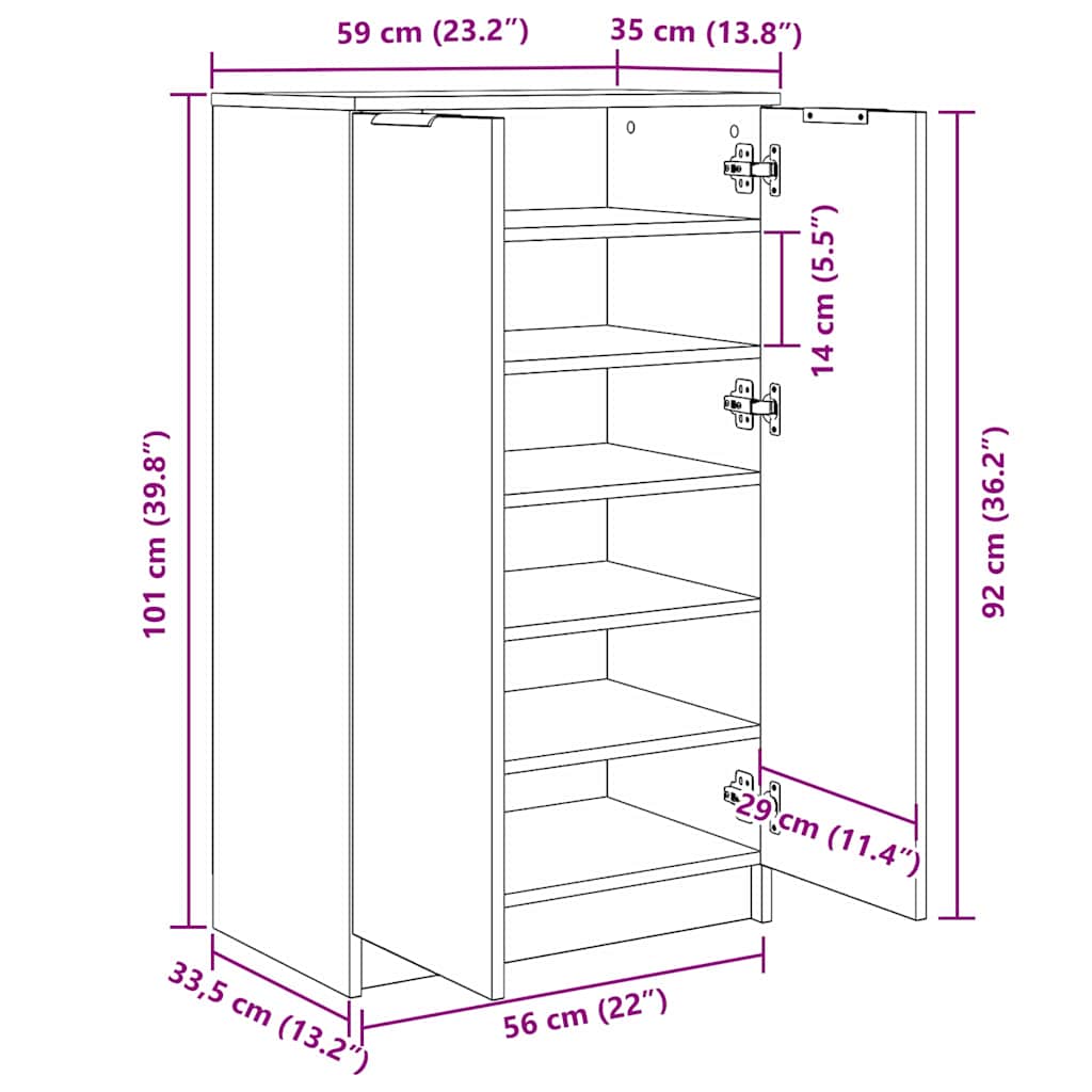Schoenenkast Zwart Eiken 59 x 35 x 100 cm Bewerkt hout is nu te koop bij PeponiXL, paradijselijk wonen!