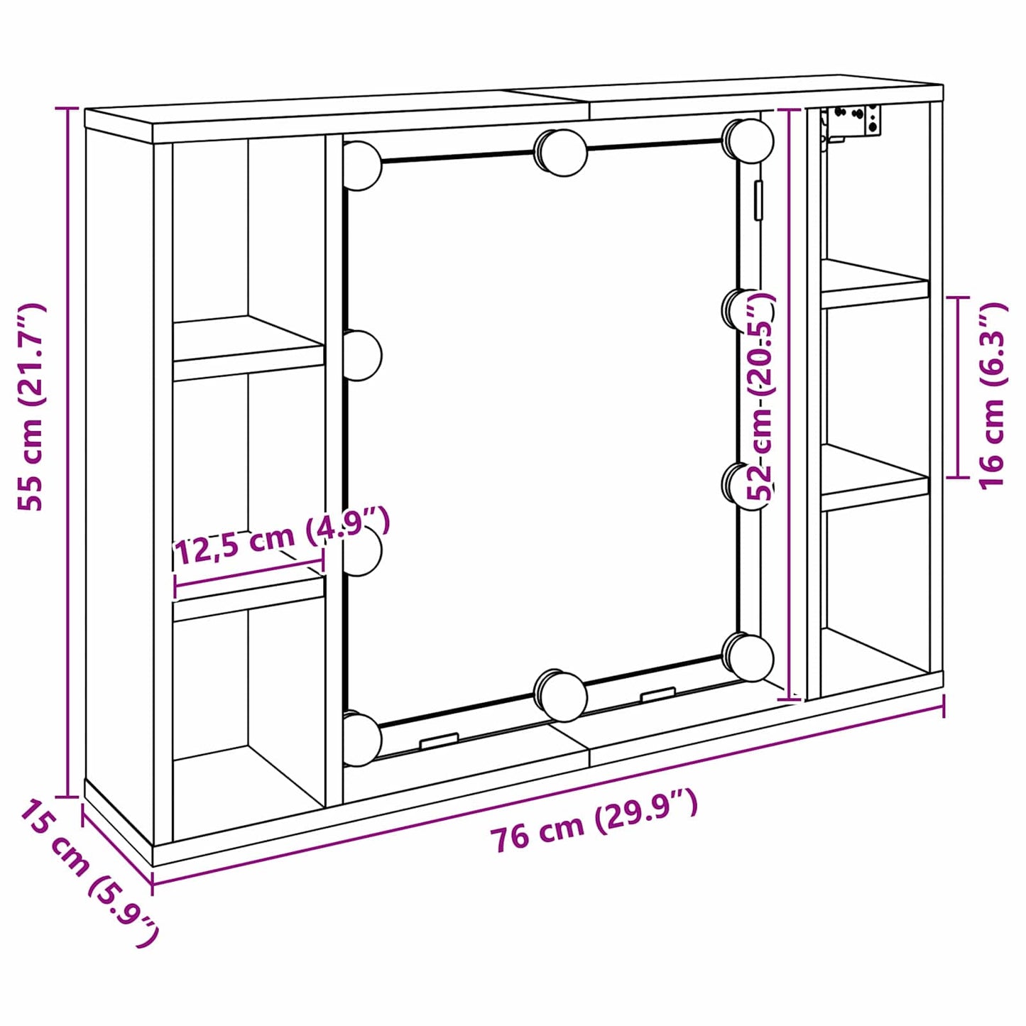 Spiegelkast met plank Zwart Eiken 76 x 15 x 55 cm Bewerkt hout is nu te koop bij PeponiXL, paradijselijk wonen!
