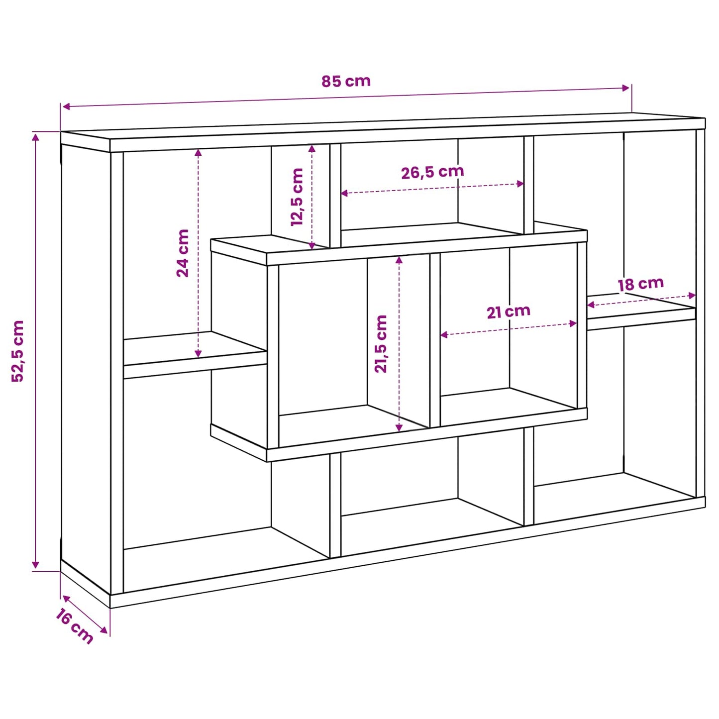 Wandplank met plank Zwart Eiken 85 x 16 x 52,5 cm Bewerkt hout is nu te koop bij PeponiXL, paradijselijk wonen!